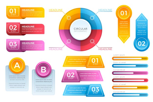 Collection d'éléments infographiques dégradés