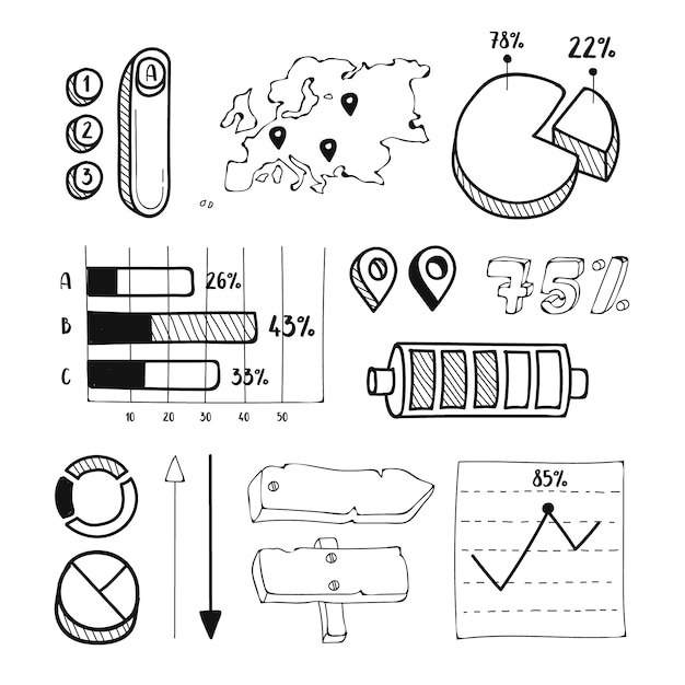 Collection D'éléments Infographiques Dessinés à La Main