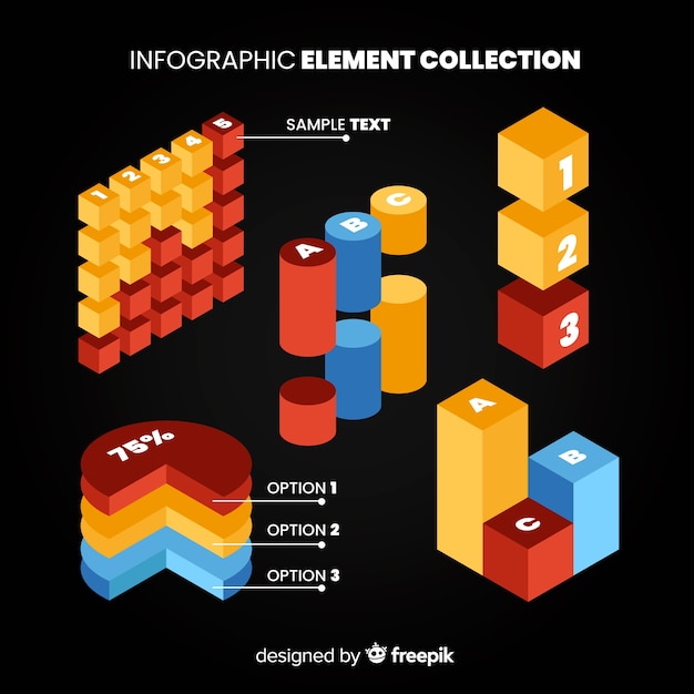 Vecteur gratuit collection d'éléments infographiques isométriques