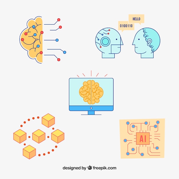 Vecteur gratuit collection d'éléments de l'intelligence artificielle dans un style plat