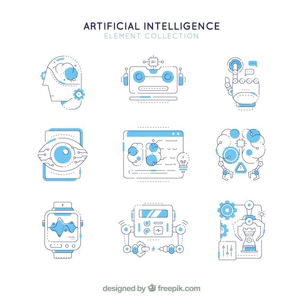 Collection D'éléments De L'intelligence Artificielle Dans Un Style Plat