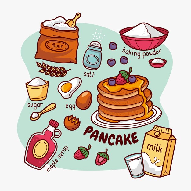 Collection d'éléments de la journée des crêpes dessinés à la main