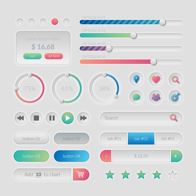 Vecteur gratuit collection d'éléments de kit d'interface utilisateur dégradé