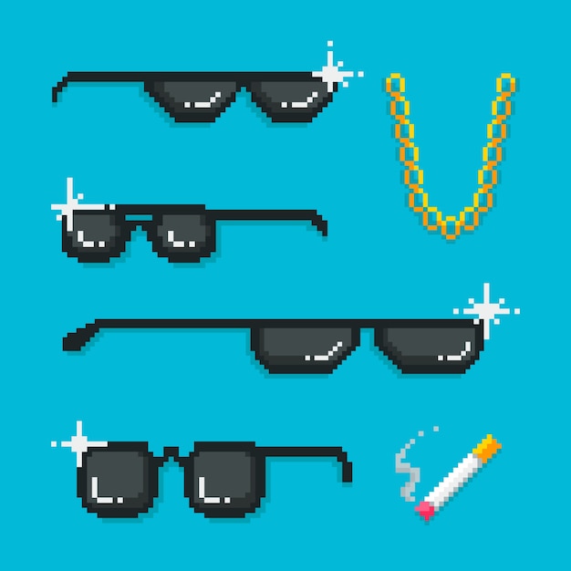 Vecteur gratuit collection d'éléments de lunettes de soleil thug life design plat