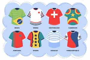 Vecteur gratuit collection d'éléments de maillot de football de l'équipe nationale dessinés à la main