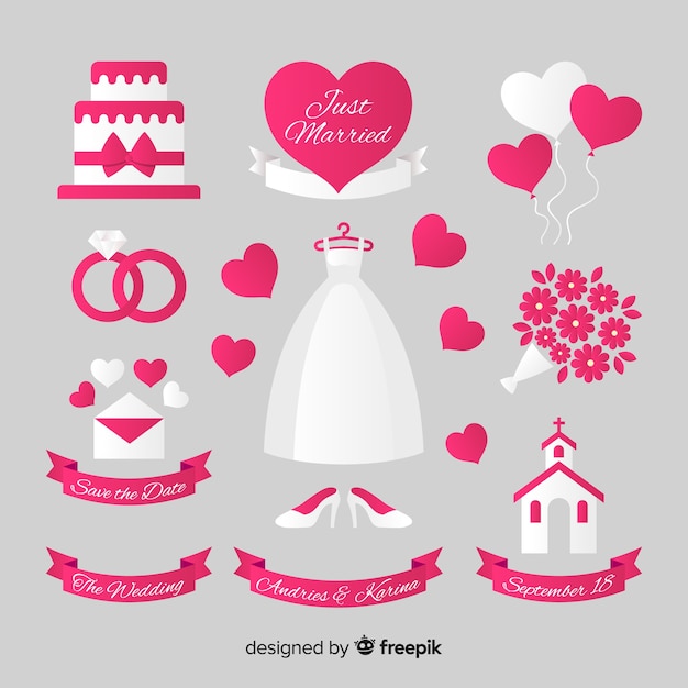 Collection D'éléments De Mariage Plats