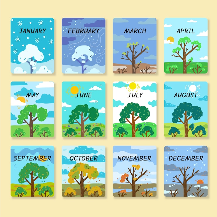 Vecteur gratuit collection d'éléments des mois de l'année dessinés à la main