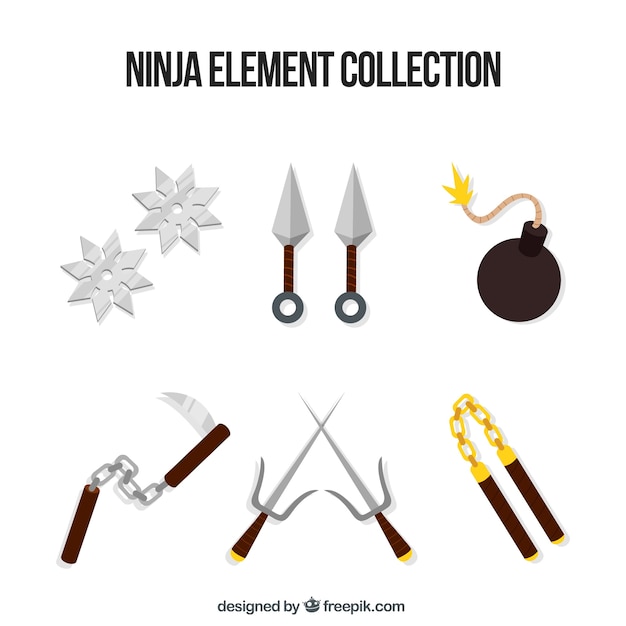 Collection d&#39;éléments Ninja avec un design plat