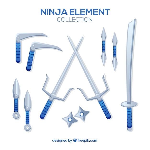 Vecteur gratuit collection d'éléments ninja avec un design plat