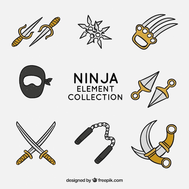 Vecteur gratuit collection d'éléments ninja dessinés à la main