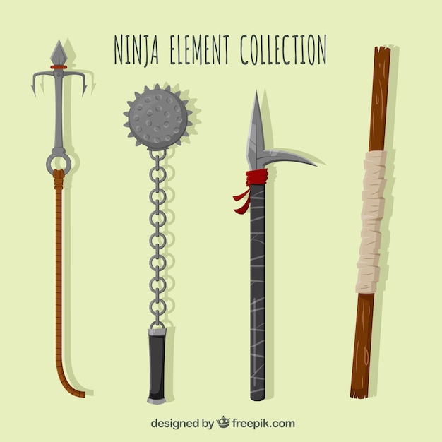 Collection D'éléments De Ninja Plat De Quatre