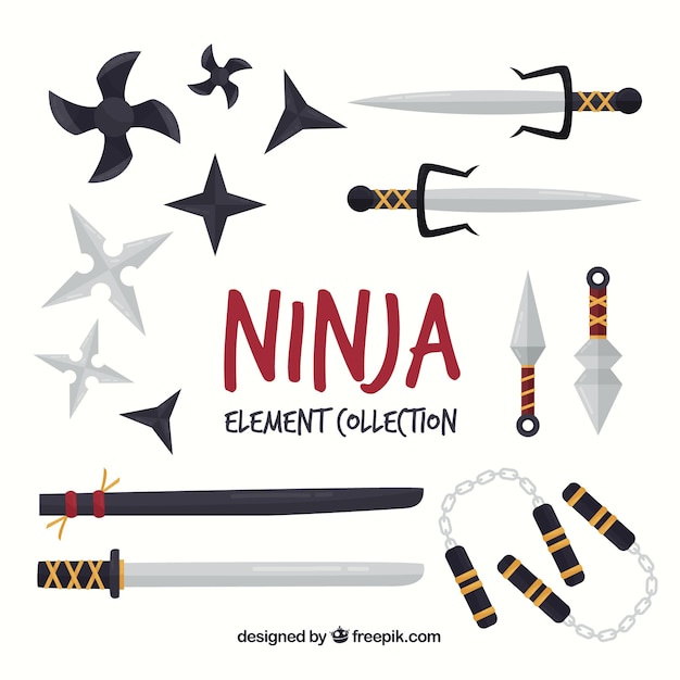 Collection D'éléments Ninja Traditionnelle Avec Un Design Plat