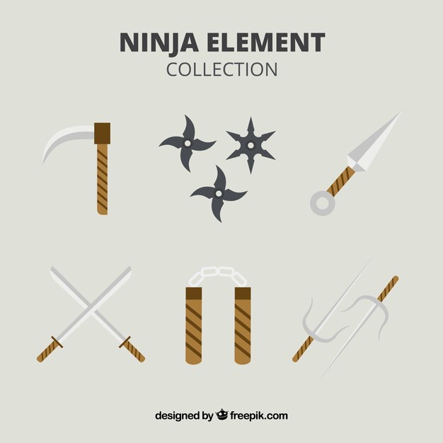 Collection d&#39;éléments ninja traditionnelle avec un design plat