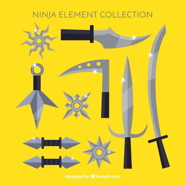 Vecteur gratuit collection d'éléments ninja traditionnels avec un design plat