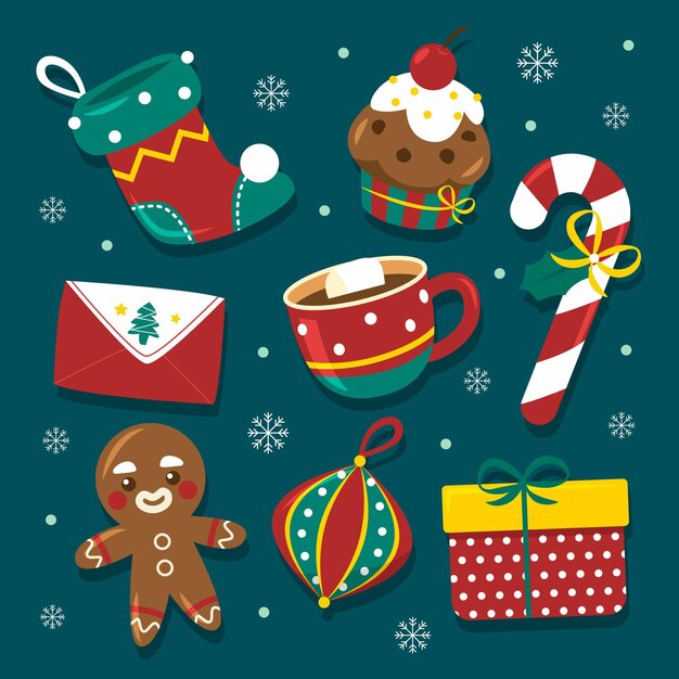 Collection d'éléments de Noël au design plat