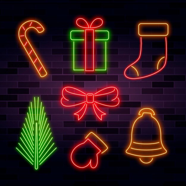 Collection d'éléments de Noël au néon