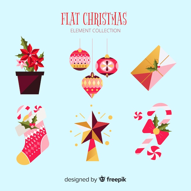 Collection d&#39;éléments de Noël classique avec un design plat