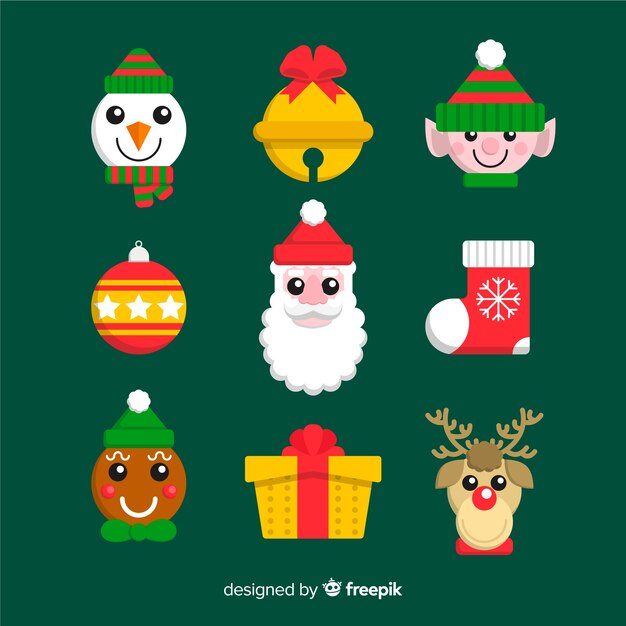 Collection d'éléments de Noël design plat