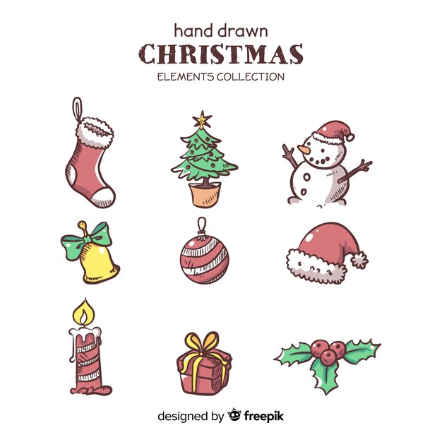 Collection d&#39;éléments de Noël dessinés à la main belle