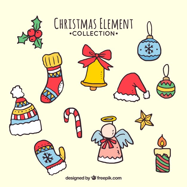Collection d&#39;éléments de Noël dessinés à la main