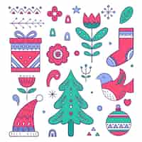 Vecteur gratuit collection d'éléments de noël scandinaves dessinés à la main