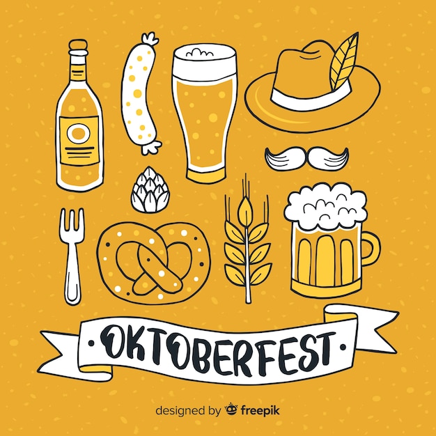 Vecteur gratuit collection d'éléments oktoberfest dessinés à la main