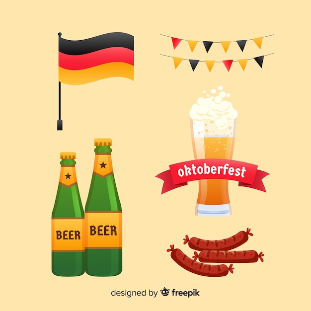 Vecteur gratuit collection d'éléments oktoberfest plats