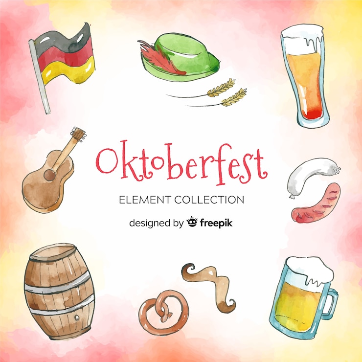 Vecteur gratuit collection d'éléments oktoberfest traditionnelle aquarelle