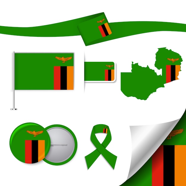 Vecteur gratuit collection d'éléments de papeterie avec le drapeau de la conception zambienne