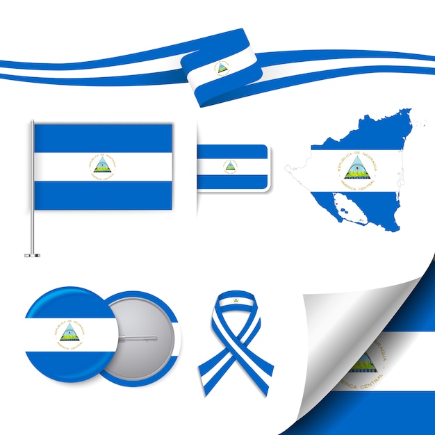 Collection D'éléments De Papeterie Avec Le Drapeau Du Design Nicaragua