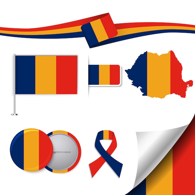 Vecteur gratuit collection d'éléments de papeterie avec le drapeau du design roumain