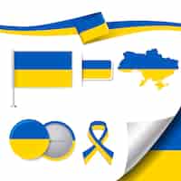 Vecteur gratuit collection d'éléments de papeterie avec le drapeau du design ukrainien