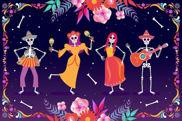 Collection D'éléments De Personnage Dégradé Dia De Muertos