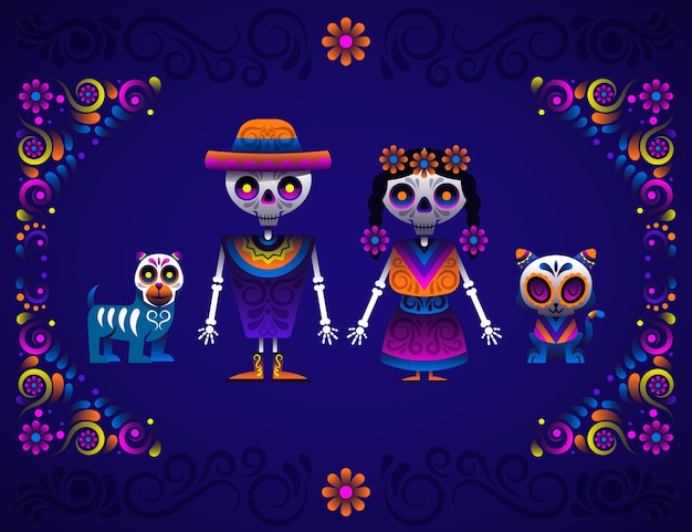 Vecteur gratuit collection d'éléments de personnage dégradé dia de muertos