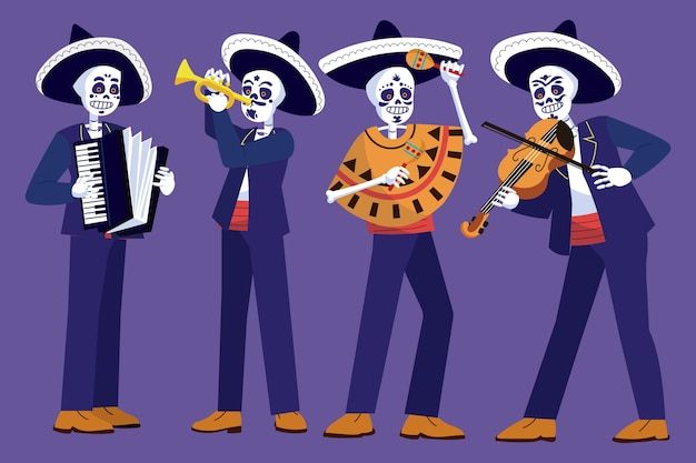 Vecteur gratuit collection d'éléments de personnage plat dia de muertos