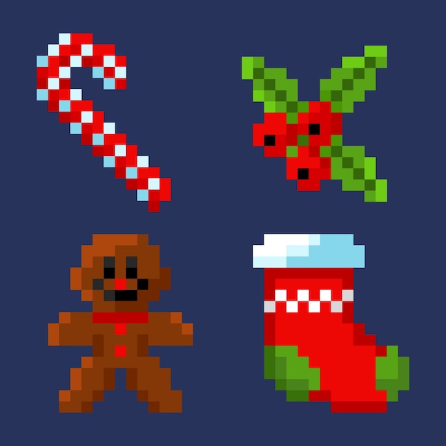 Vecteur gratuit collection d'éléments pixel art de noël