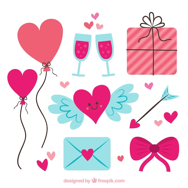 Collection d'éléments plat Saint-Valentin