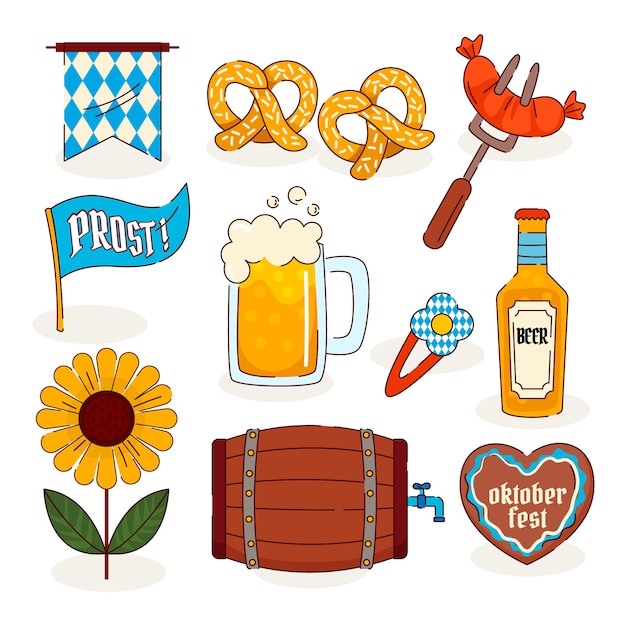 Vecteur gratuit collection d'éléments plats dessinés à la main oktoberfest