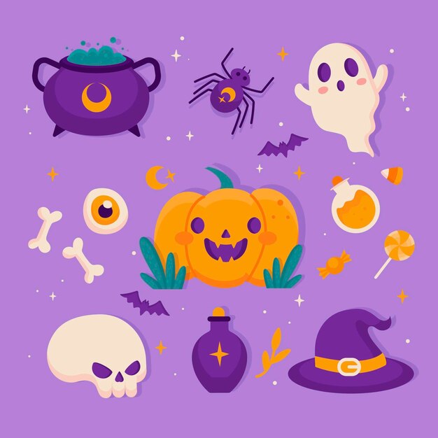 Collection d'éléments plats halloween