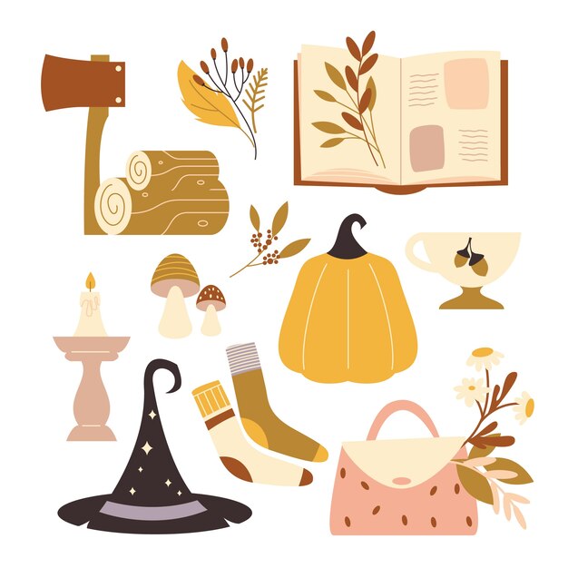 Collection d'éléments plats pour l'automne