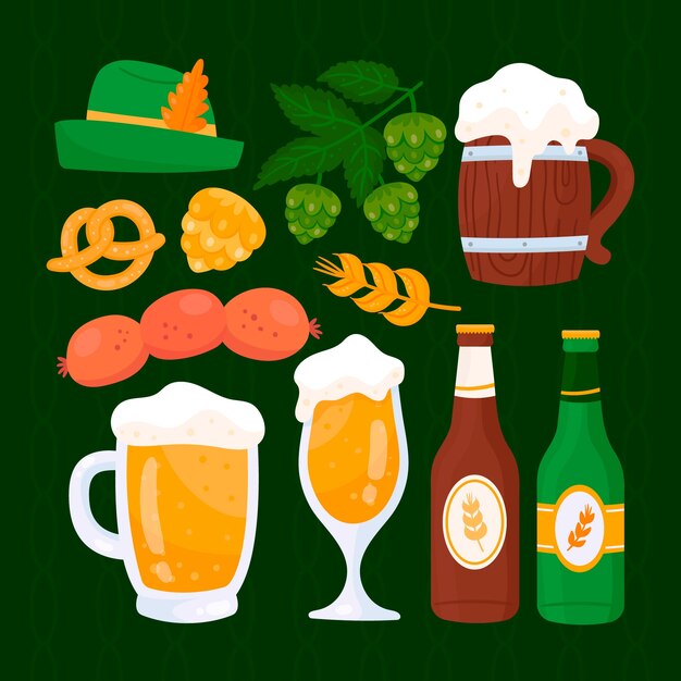 Collection d'éléments plats pour la célébration de l'oktoberfest