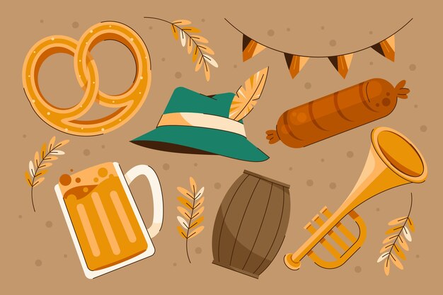 Collection d'éléments plats pour la célébration de l'oktoberfest