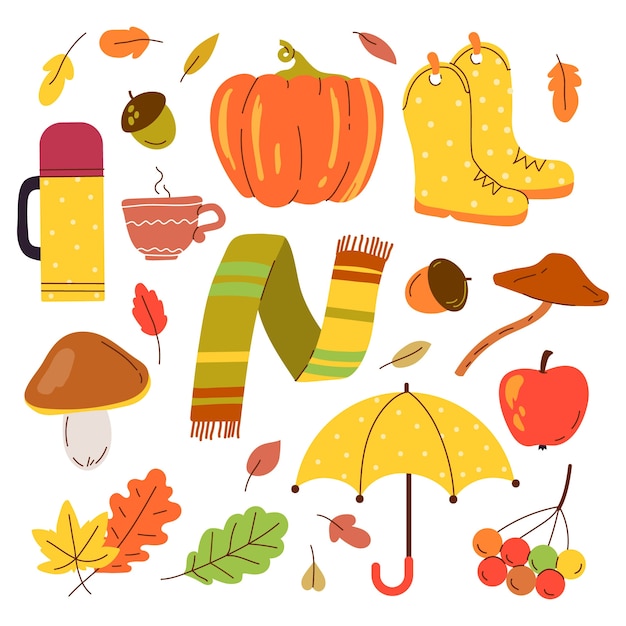 Vecteur gratuit collection d'éléments plats pour la célébration de la saison d'automne