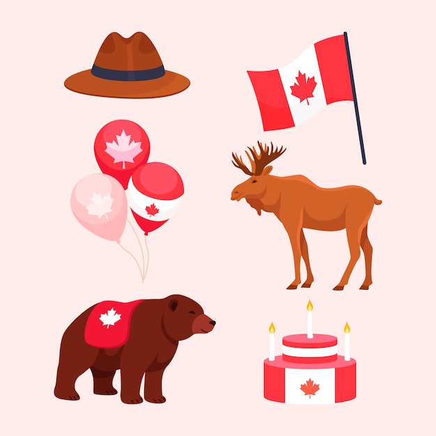 Collection d'éléments plats pour la fête du canada