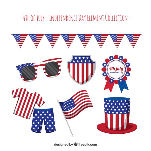 Collection d&#39;éléments plats Usa jour de l&#39;indépendance