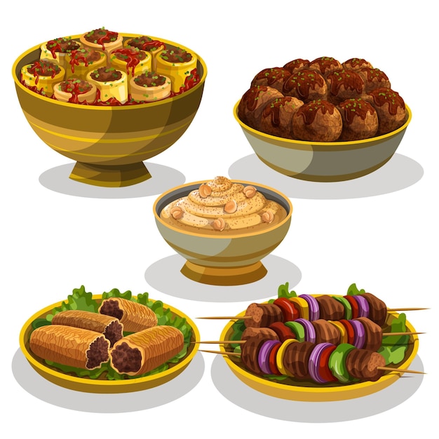 Collection d'éléments de repas iftar dessinés à la main
