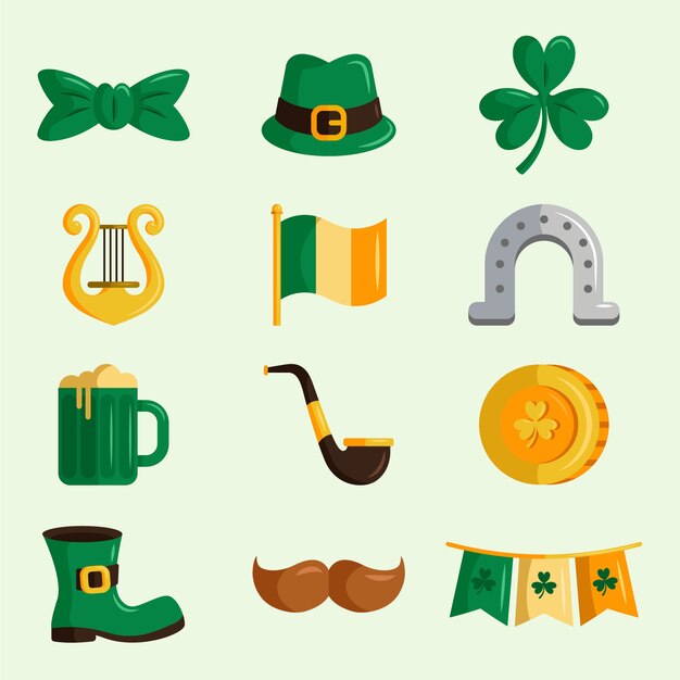 Collection d'éléments de la Saint-Patrick au design plat