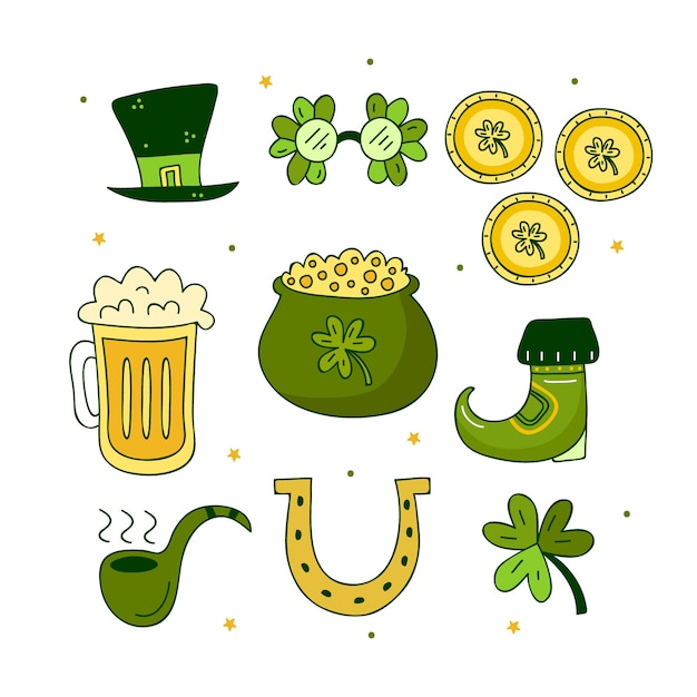 Collection D'éléments De Saint Patrick Dessinés à La Main