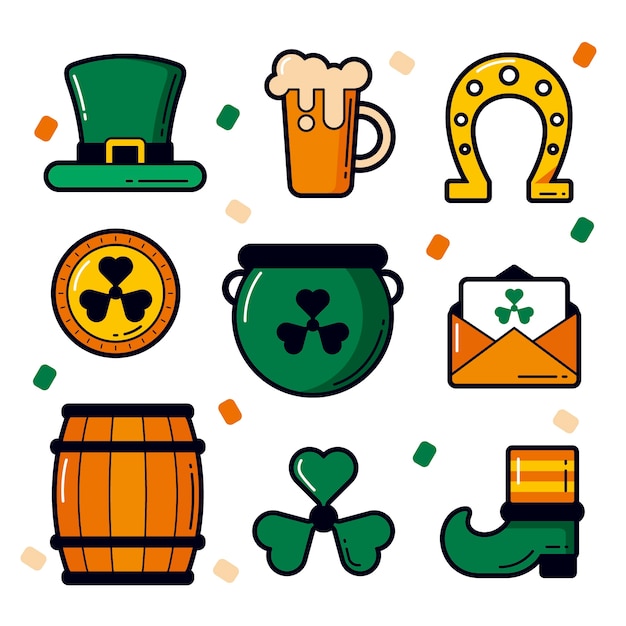 Vecteur gratuit collection d'éléments de la saint-patrick objets chanceux et bière