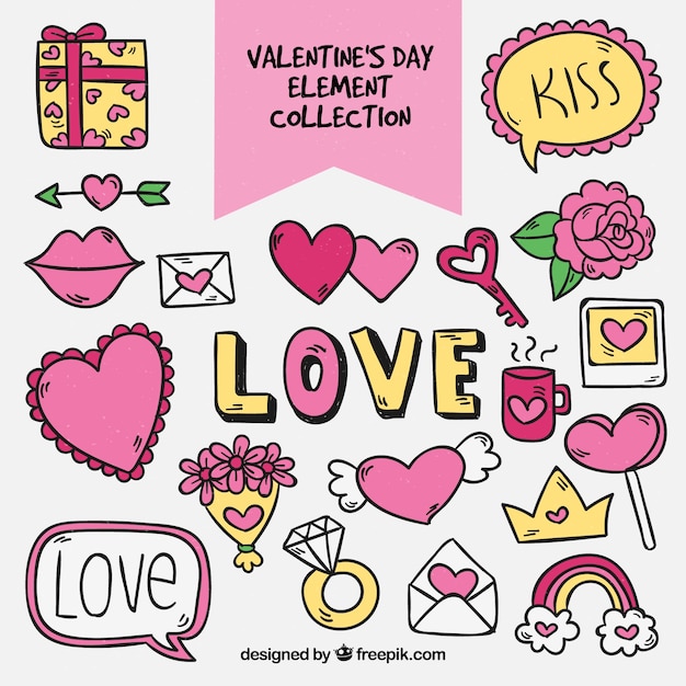 Collection D'éléments De Saint Valentin Dessinés à La Main